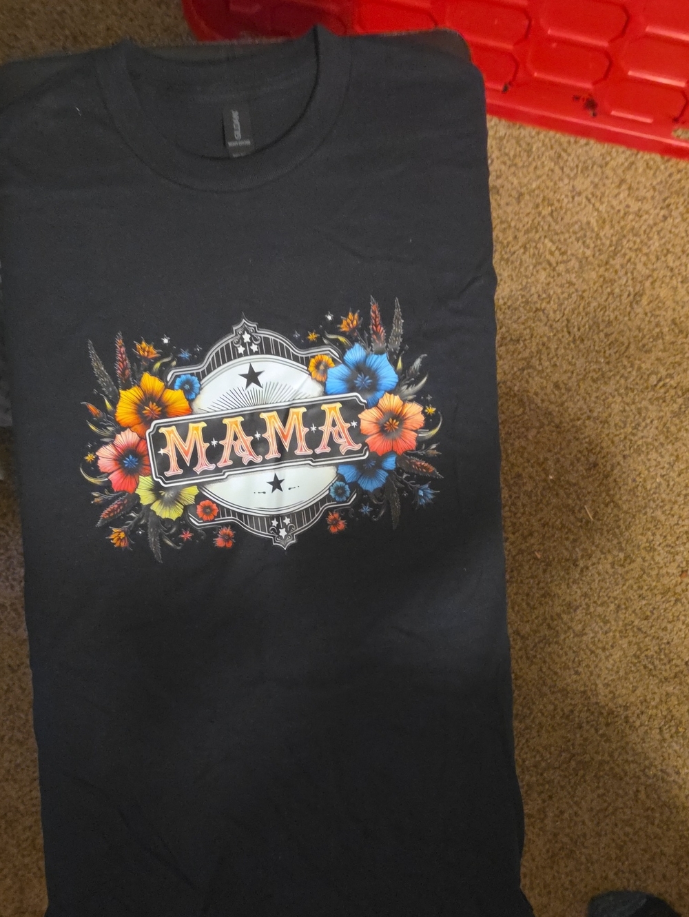 Gildan Black 'MAMA' Floral Graphic Short Sleeve Tee